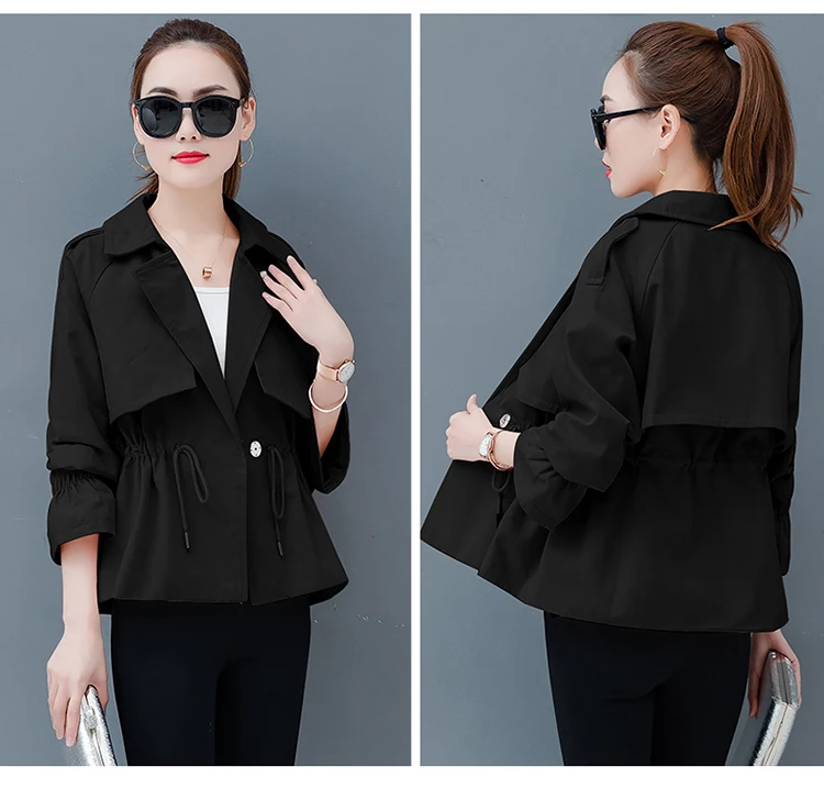 Весна осень новая Женская Корейская версия свободная дикая была тонкая популярная 3XL с завязками на талии короткая ветровка пальто для женщин y10