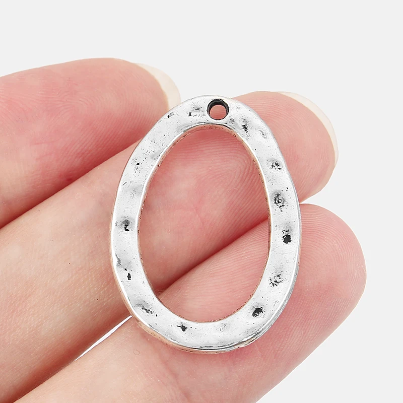 

10pcs Charms Hammered Oval Circle Open Jewelry For Diy Jewelry Making Findings Accessories