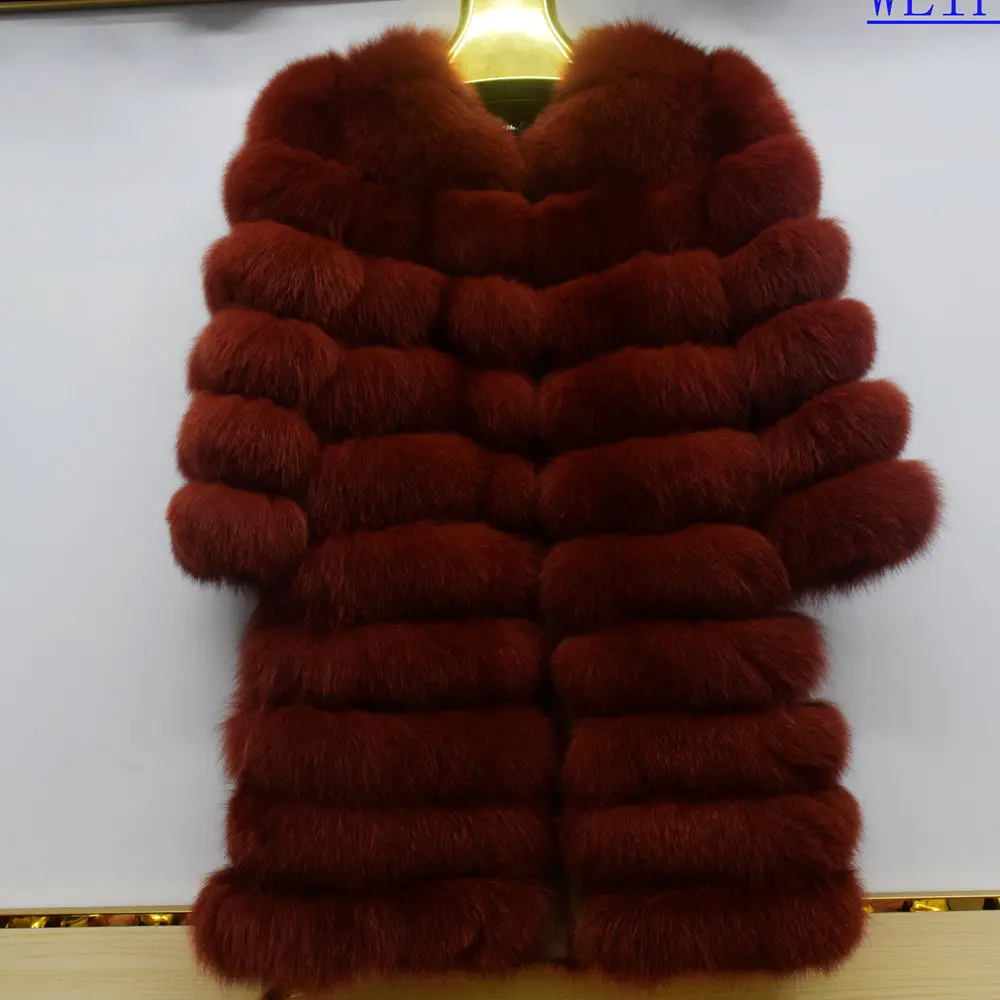 Orange red New Brand Winter Real Blue Fox Fur Coat Thick Warm Imitation Of Sables Women's Light Brown Long Jacket The fox fur Coat - Цвет: Orange red