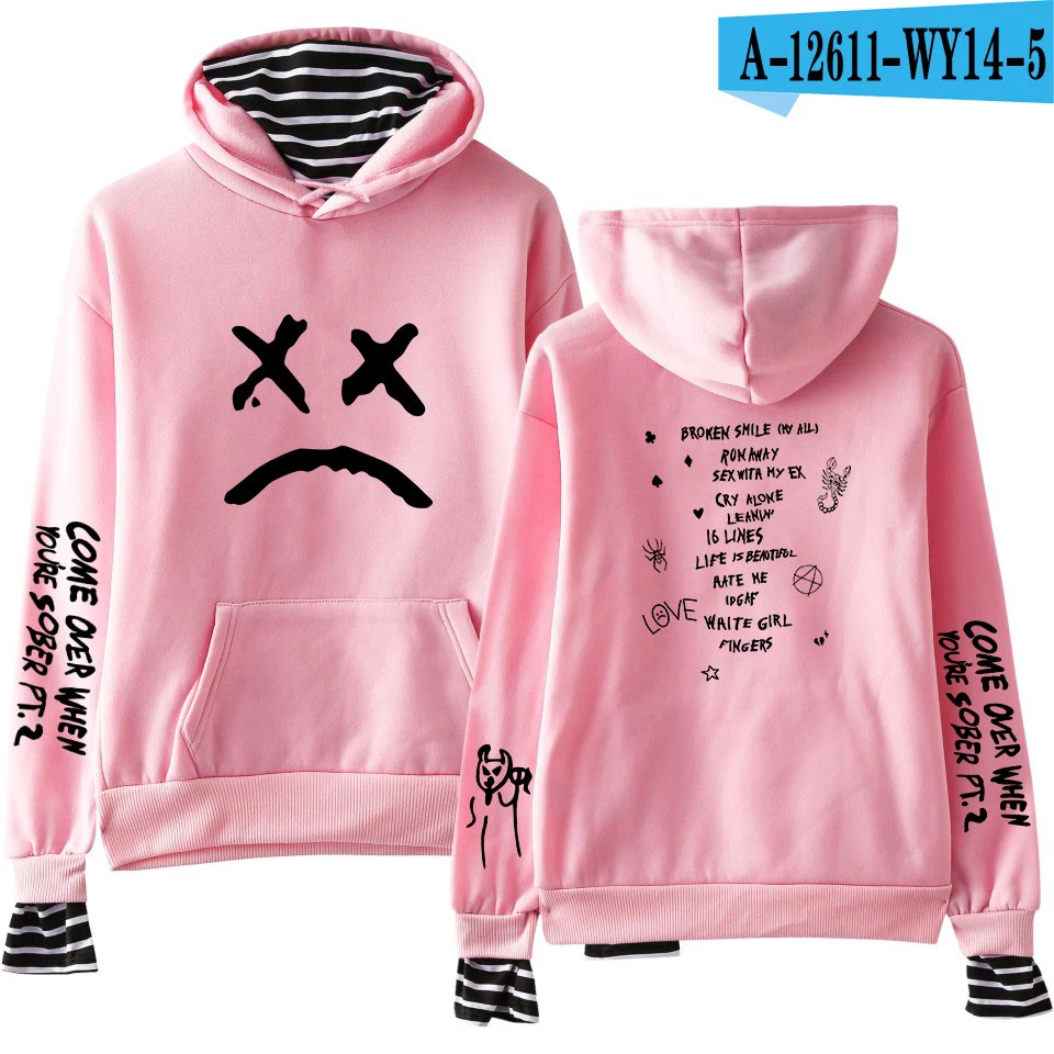 pink Свитшоты Lil Peep поддельные две части толстовки Осенние мужские/женские свитшоты на заказ Harajuku подходящие толстовки для пар - Цвет: pink