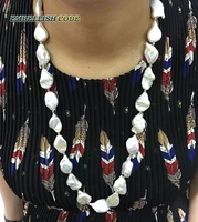 for any clothes elegant temperament irregular natural pearl necklace longer style white pearl and rose golden beads dangle