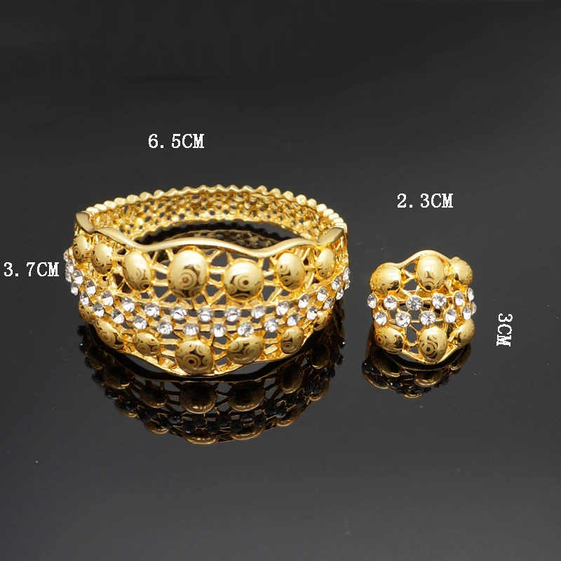 Позолоченный Браслет тонкие большие ювелирные наборы браслет кольцо дизайн горный хрусталь браслет