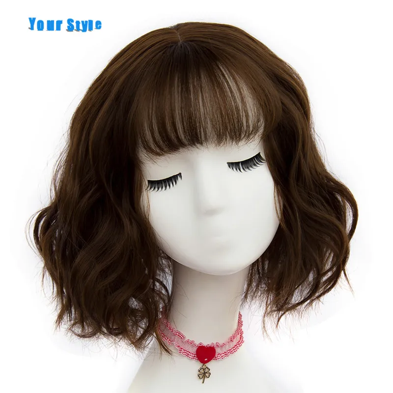 Stylish 43-Color Short Wavy Synthetic Wigs with Bangs for Women's Black, Brown, and Natural Hair Hairstyles image 6