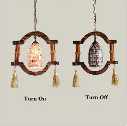 American style mosaic colored glass handmade bamboo art chandelier E27 LED lamp for stairs&ampporch&ampgallery&ampstudio&amppavilion LDK041 |