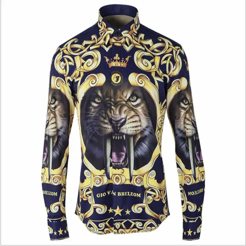 

new arrival fashion casual high qualtiy print long sleeve tiger Royal wind tide shirt autumn plus size M LXL 2XL 3XL 4XL 23