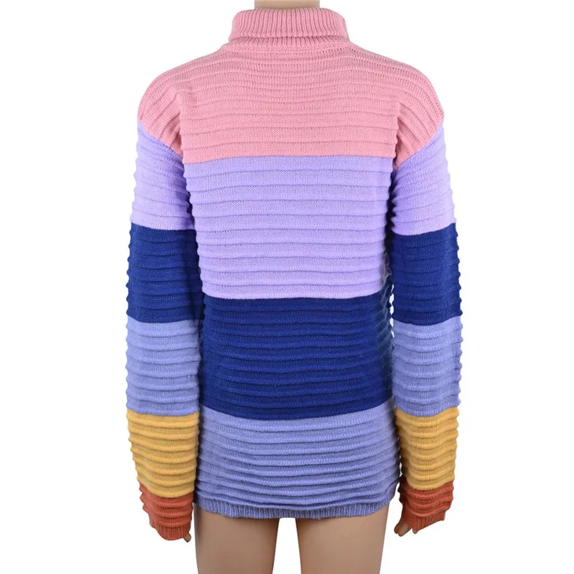 Womens Patchwork Roll Neck Jumper Sweater Lazy Turtleneck Chunky Knit Pullovers sueter cuello alto mujer invierno J30 | Женская одежда