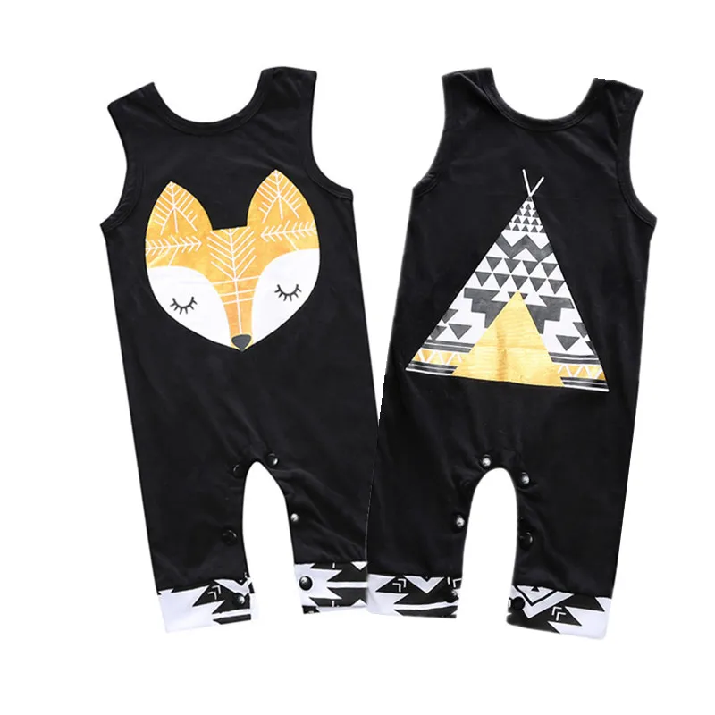 100% хлопковый Детский комбинезон без рукавов с рисунком лисы и пирамиды для