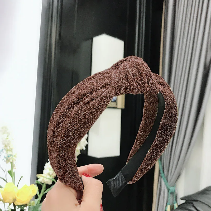 Coffee Haimeikang блестящая сетчатая повязка для волос, повязка на голову для женщин, блестящий ободок для волос с перекрестным узлом и блестками, ободок для волос, ободок, аксессуары для волос - Цвет: Coffee