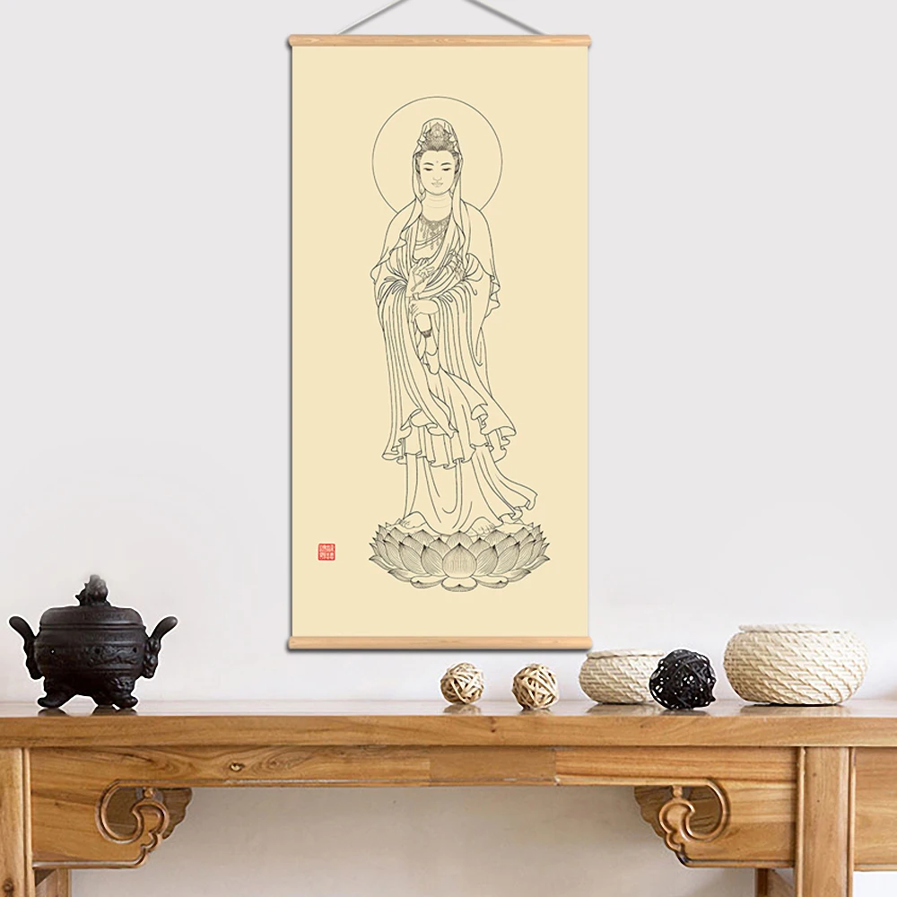 Elysium настенное искусство Avalokitesvara Bodhisattva Thangka Буддизм с прокрутки живопись