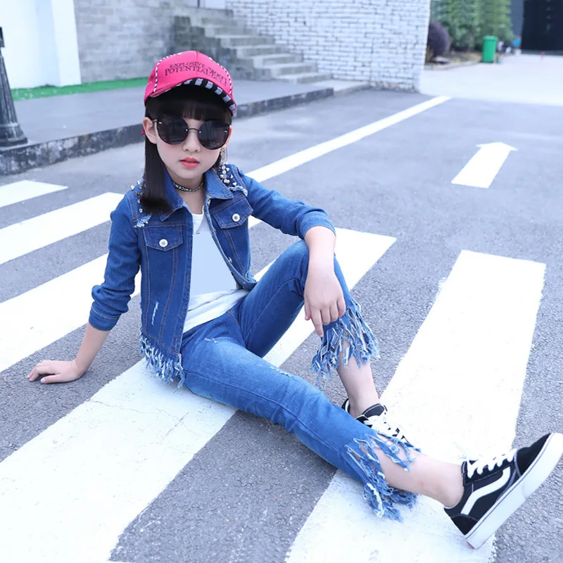 Детская одежда детская новинка 2019 джинсовая для девочек на весну-осень джинсовый