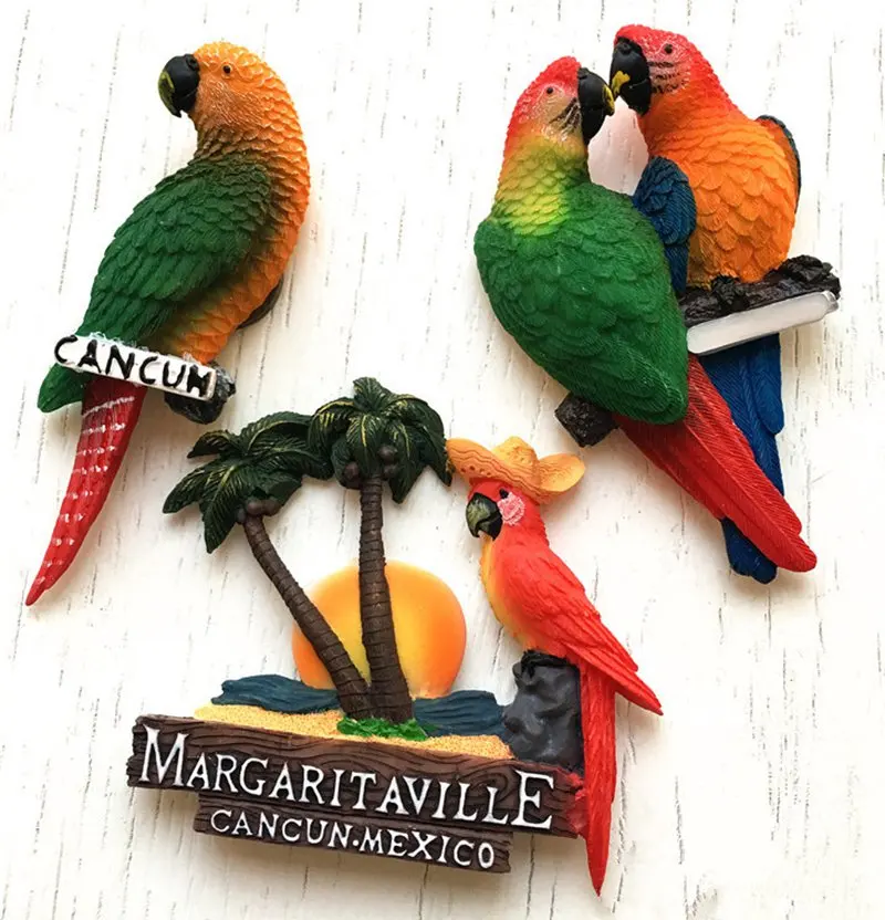 Handmade Painted Mexican Parrot 3D Fridge Magnets World Tourism Souvenirs Refrigerator Magnetic Sticker Home Decoration