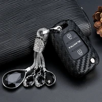 3 button carbon fiber car key case cover fob key holder with key chain for hyundai i20 i30 ix35 solaris kia k2 k5 rio sportage