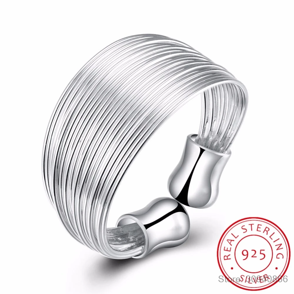 

925 Sterling Silver Open Ring INS Minimalist Multi-layer Weaving Lines Finger Ring For Women Statement Adjustable Ring
