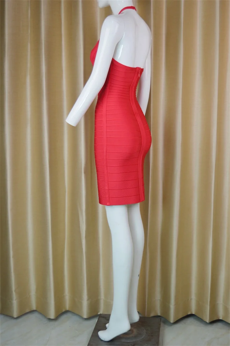2019 Summer New Red Sexy Halter Women Bodycon Bandage Dress Mesh Patchwork Cocktail Party Dresses Vestidos Leger Babe Wholesale | Женская
