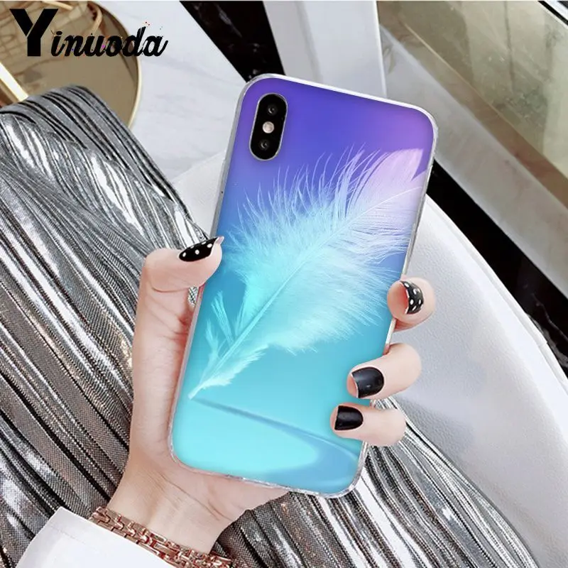 Прозрачный чехол Yinuoda из ТПУ с изображением лебедя и перьев для iPhone X XS MAX 6 6S 7 7plus 8