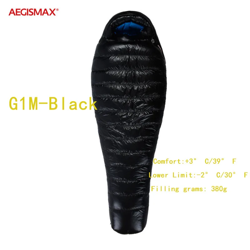 G1-M-Black AEGISMAX G1 G2 белый гусиный пух Профессиональный Мумия Открытый альпинистский походный спальный мешок Сверхлегкий перегородка нейлон - Цвет: G1-M-Black