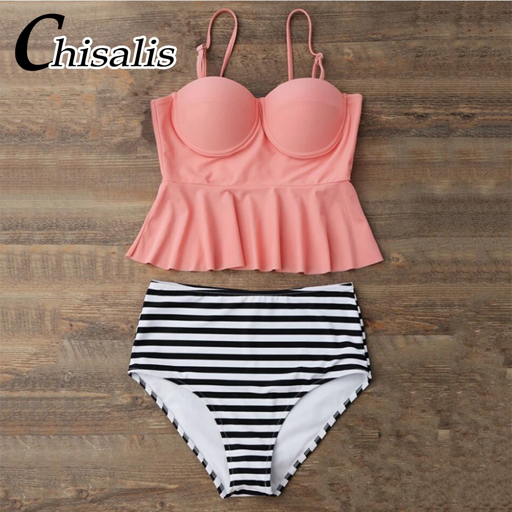 2018 пикантный однотонный бикини женский купальный костюм с высокой талией пуш ап