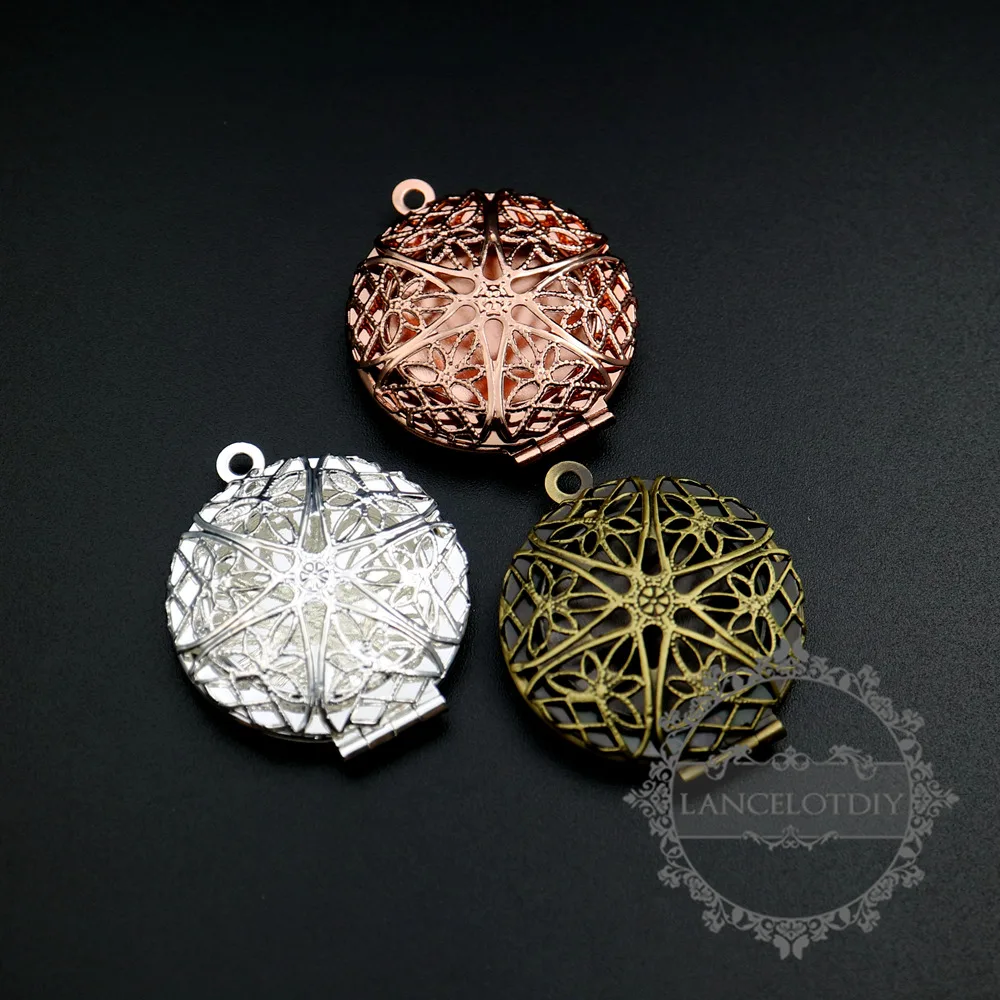 27 мм розовое золото серебро бронзовая латунь филигранная круглая фото медальон