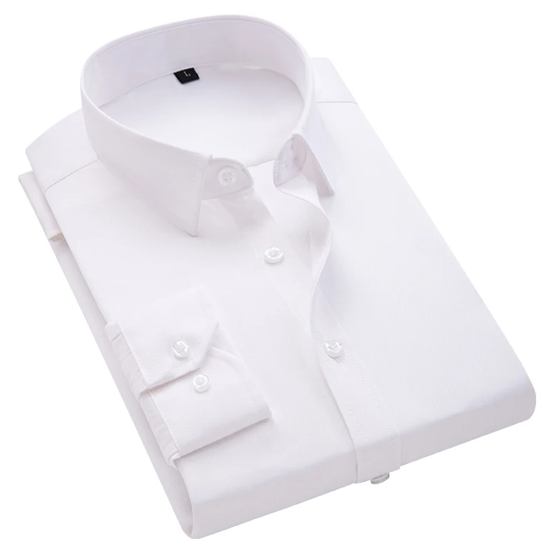 New Smart Casual Shirts Men Wedding Business Party Formal Business Men Dress Shirts Male Solid White Shirt Mans Plus Size