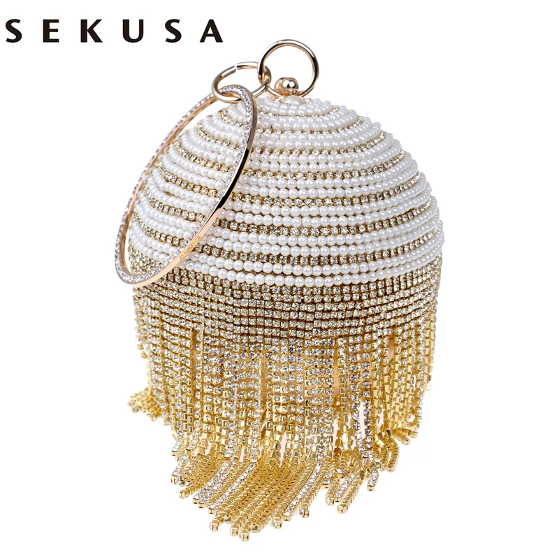 SEKUSA круглая дизайнерская женская вечерняя сумка с бисером s стразы повседневные