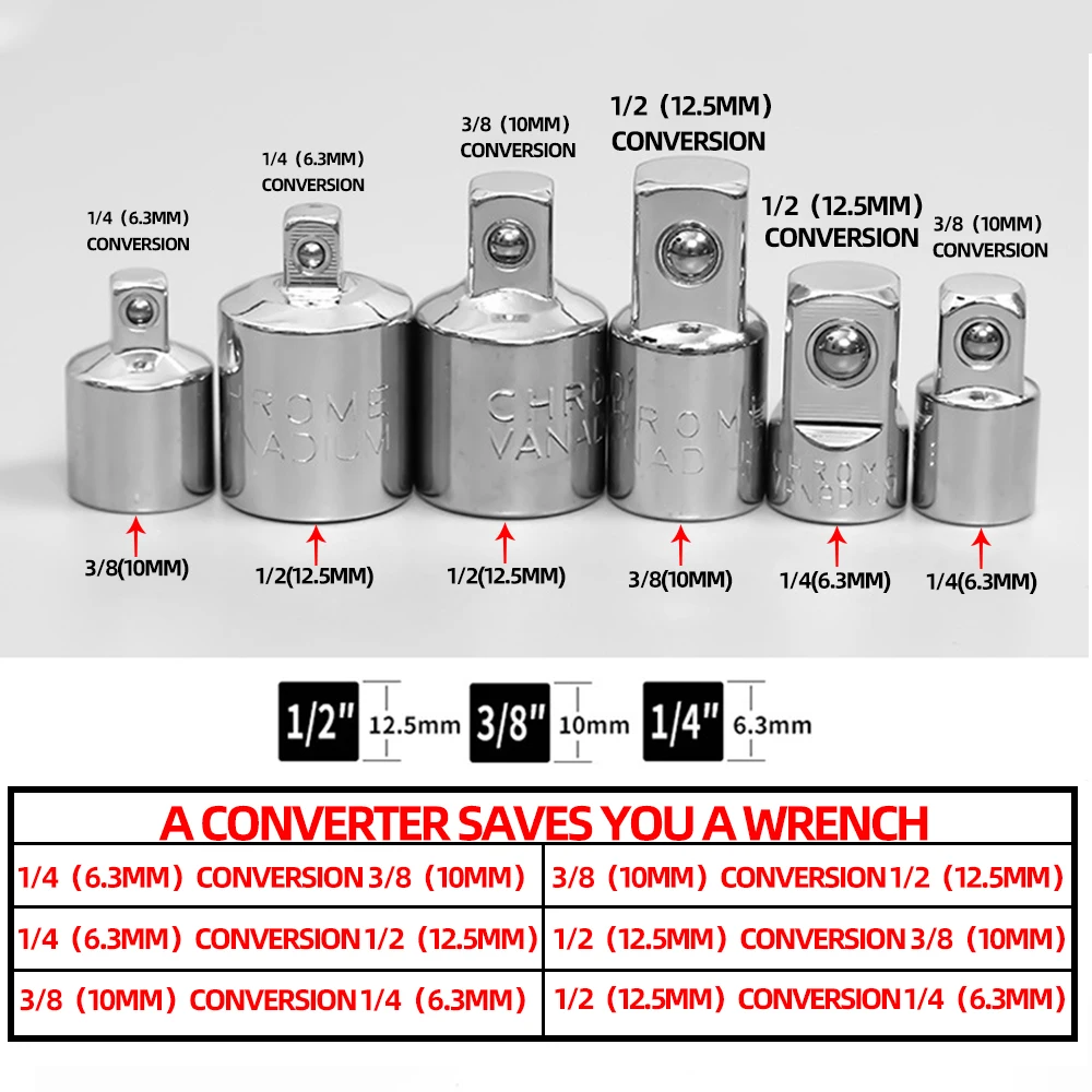 Храповый гаечный ключ с головным преобразователем 1/2 &quot3/8&quot 1/4 &quotадаптер для