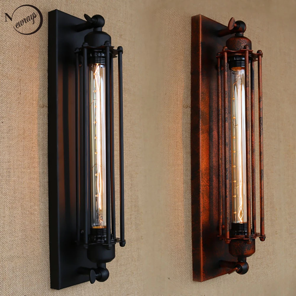 Старинные ретро настенные светильники E27 с черной железной трубкой для прихожей