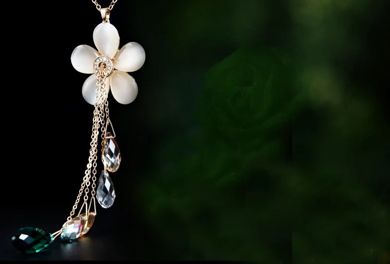 Женское длинное ожерелье с бахромой модное Опаловое белое цветочное