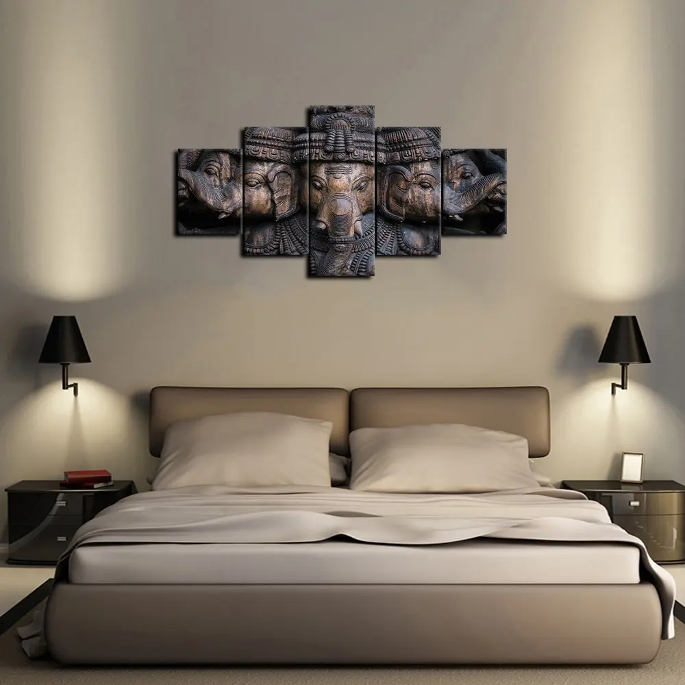 HD печать 5 шт. Индийский Бог Ганеша картина слона на холсте Декор Для Гостиной