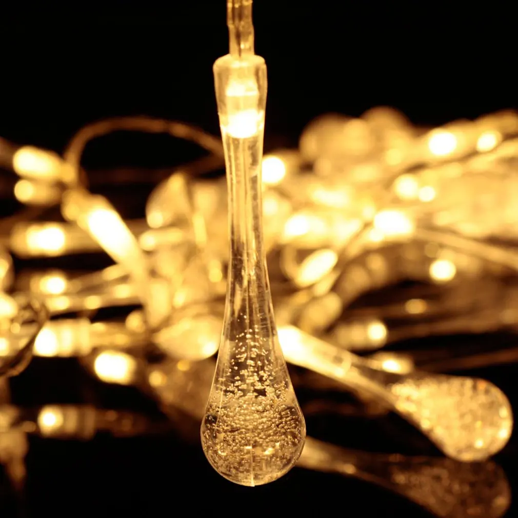 Солнечная энергия 30 светодиодных струны освещения водяных капель, водонепроницаемые лампы для наружной свадьбы, праздников, Рождества, украшения сада и двора.