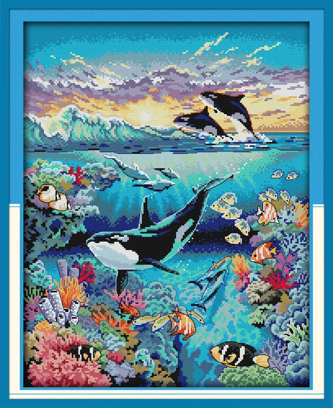 Underwater world cross stitch kit 14ct 11ct pre stamped canvas embroidery DIY handmade needlework | Дом и сад