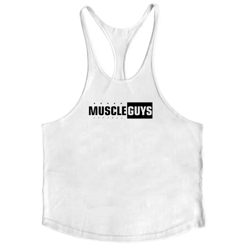 Muscleguys/брендовая одежда для фитнеса и бодибилдинга, майка для мужчин, Спортивная майка Стрингер, хлопковая майка без рукавов, мужская майка для тренировок - Цвет: white 99