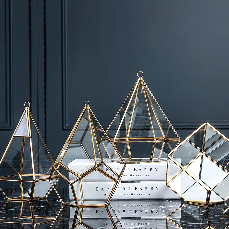 Geometric Shape Copper Frame Glass Box DIY Ornament Ring Holders Gift Wedding Engagement Birthday Party Decor Supplies | Дом и сад