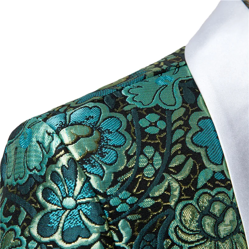 Gwenhwyfar Slim Fit White Shawl Lapel Green Jacquard Suit Groom Tuxedos Men Suits For Wedding Best Man Blazer Set (Jacket+Pants) | Мужская