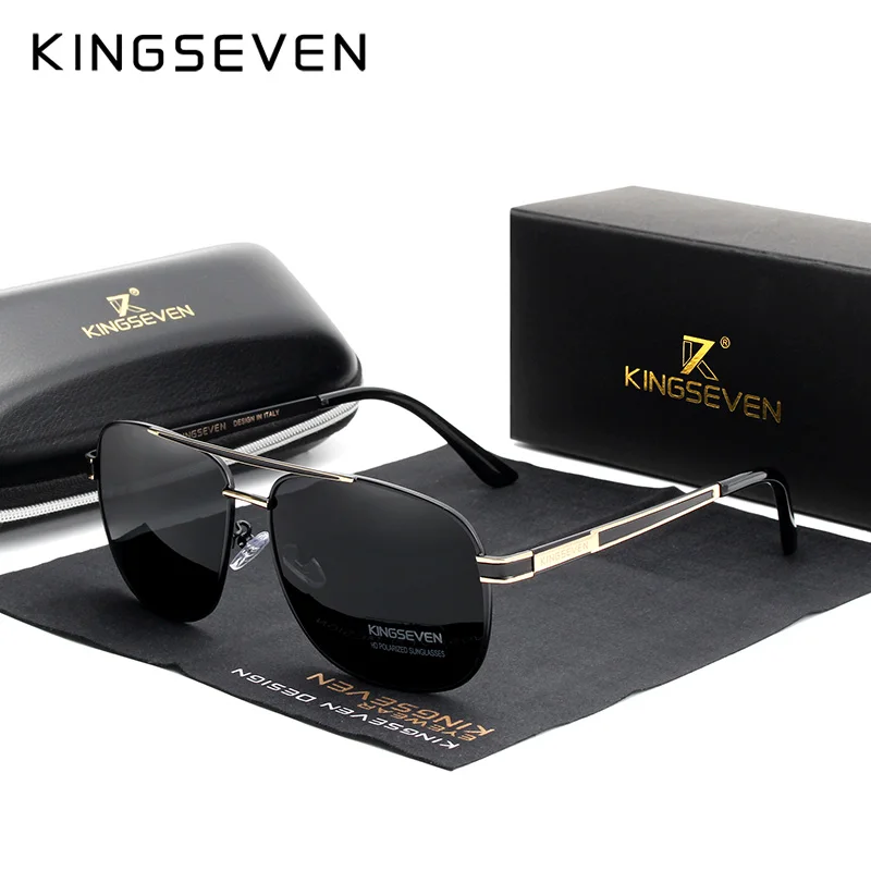 KINGSEVEN Квадратные Солнцезащитные очки из нержавеющей стали мужские поляризованные зеркальные солнцезащитные очки Пилот женские очки аксессуары N738 - Цвет линз: Gold Black