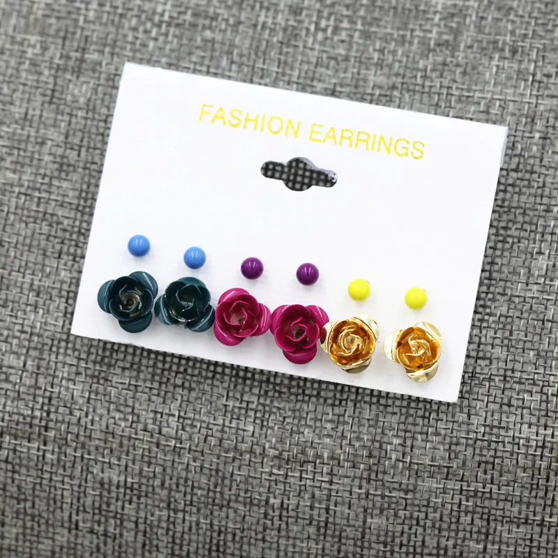 6 пар/компл. крошечные красочные серьги цветы шар набор для женщин девушка милые