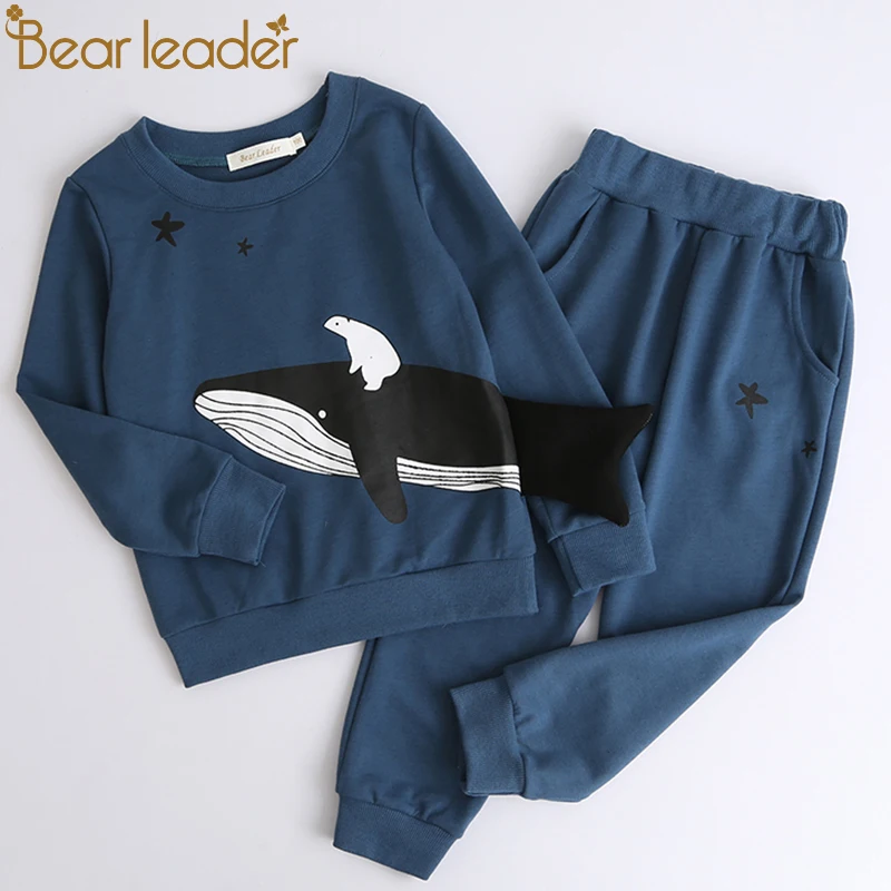 Bear Leader/комплекты одежды для мальчиков Новинка года, осенняя Модная стильная футболка с длинными рукавами и рисунком животных+ штаны, одежда для детей возрастом от 3 до 7 лет