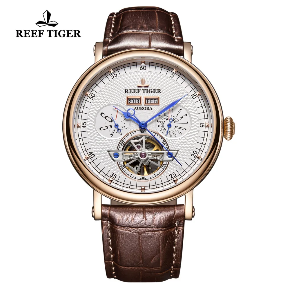 Часы Reef Tiger/RT мужские многофункциональные механические часы розовое золото Tourbillon