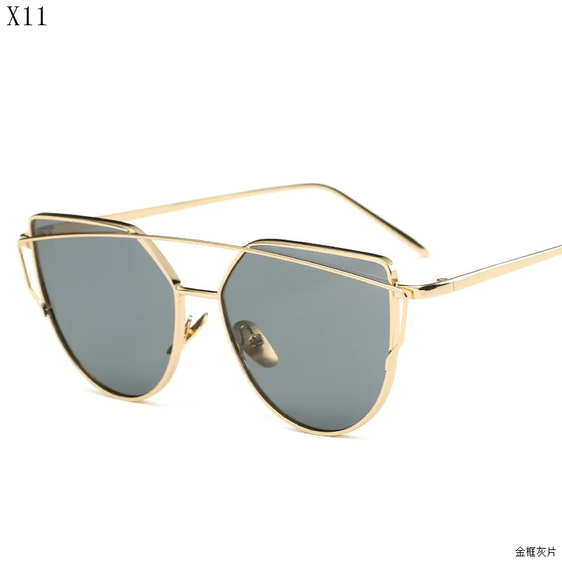 New Cat Eye Sunglasses Women Brand Designer Fashion Twin-Beams Rose Gold Mirror Cateye Sun Glasses For Female - Цвет линз: 11