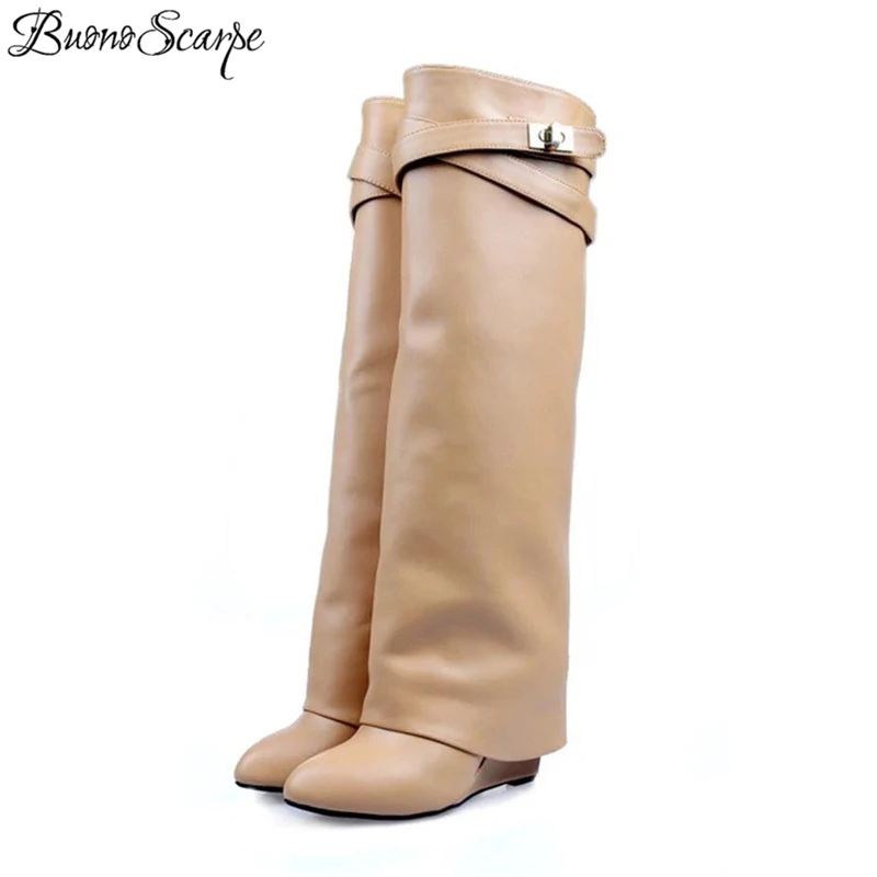 Buono Scarpe женские Shark Lock &quotботинки черного цвета из натуральной кожи со складками с
