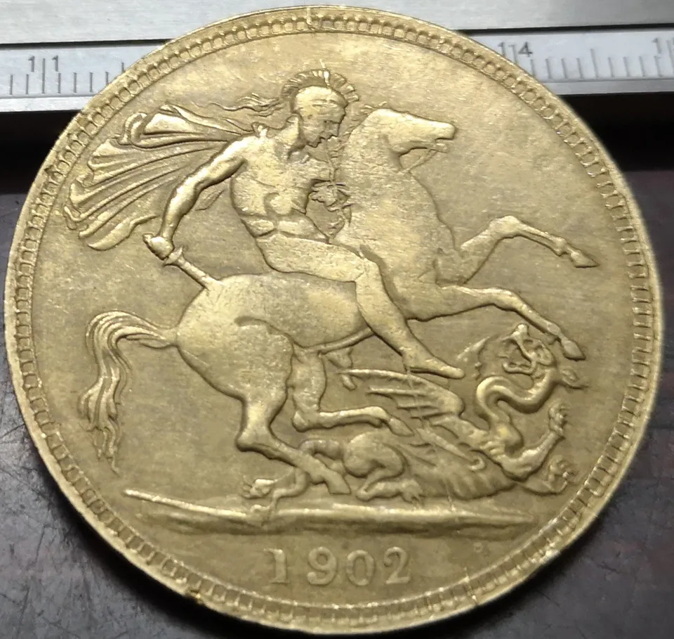 1902 Великобритания 5 фунтов Эдварда VII. 9999 чистая позолоченная копия