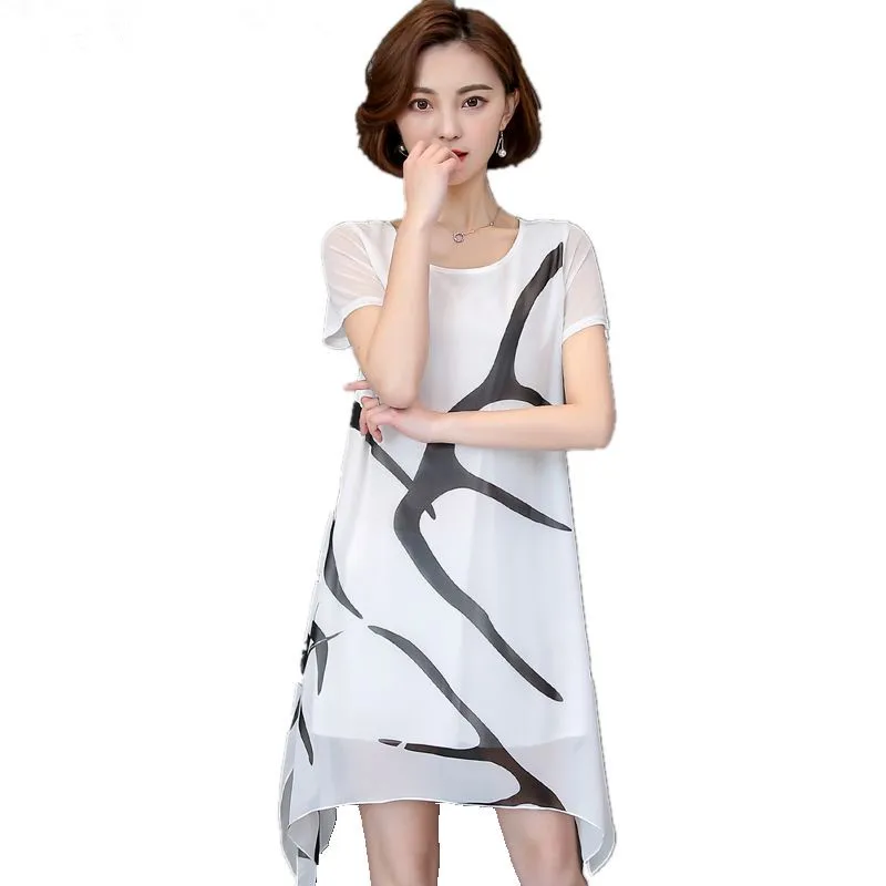 Модное женское летнее платье свободное винтажное элегантное белое черное