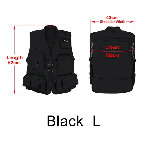 Black L Goture Многофункциональный рыболовный жилет куртки Безопасный Жилет с 15 карманами для спорта на открытом воздухе Размер L XL XXL - Цвет: Black L