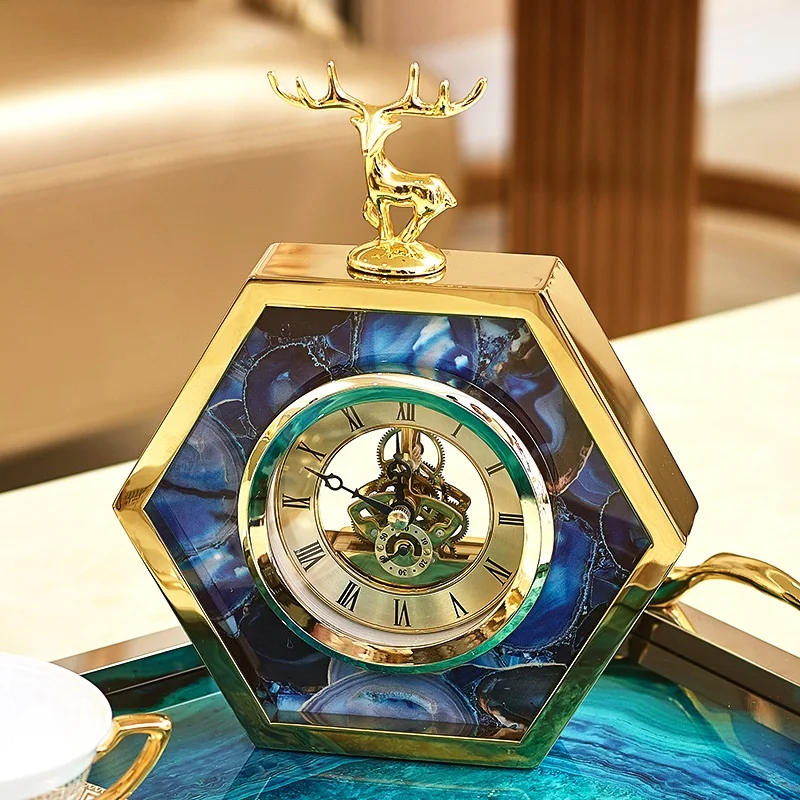 

Aluminum alloy European style Phnom Penh Blue Agate striped deer deer clock Originality Home Wine cabinet bedside decoratio