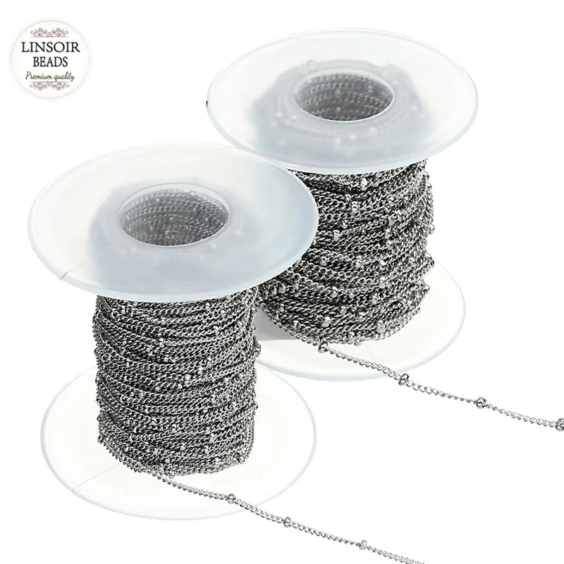 

10Yard/Roll 2mm 3mm Width Rhodium Tone Stainless Steel Metal Twisted Cuban Curb Chain for Necklace Bracelet Foot Jewelry Making