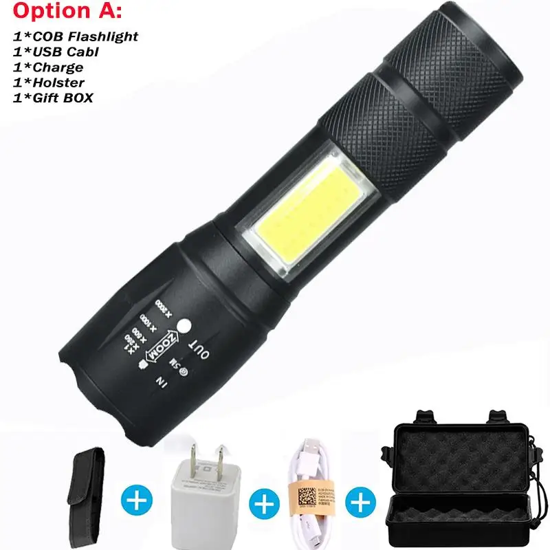 Option A A100 USB Перезаряжаемые встроенный 18650 светодиодный фонарик 8000Lum 4 режима светодиодный COB+ T6 L2 светодиодный фонарь зум светодиодный фонарик лампы Новые - Испускаемый цвет: Option A
