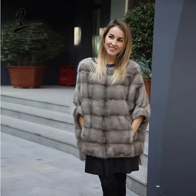 FURSARCAR 2021 New Real Mink Fur Shawls Luxury Women Winter & Autumn Mink Fur Coat Natural Mink Fur Poncho For Female
