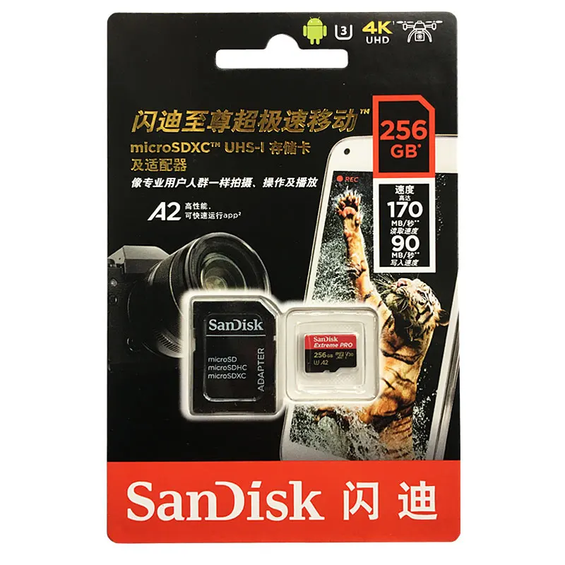Двойной Флеш-накопитель SanDisk Extreme PRO карты памяти 256 ГБ 128 Гб 64 Гб 170 МБ/с. SDXC UHS-I микро SD карты U3 V30 TF карты Поддержка видео в формате 4K UHD