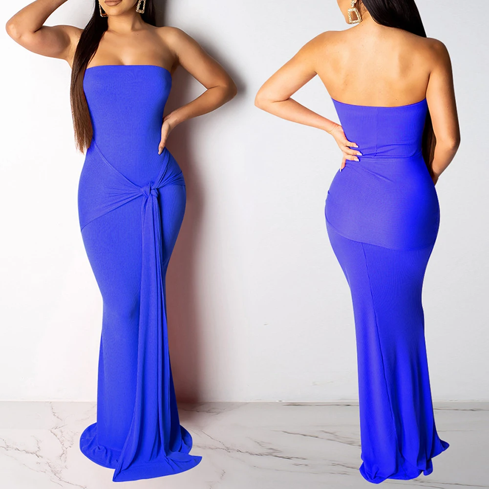 2019 хлопок Лето без бретелек рукавов женское Макси сексуальное обтягивающее