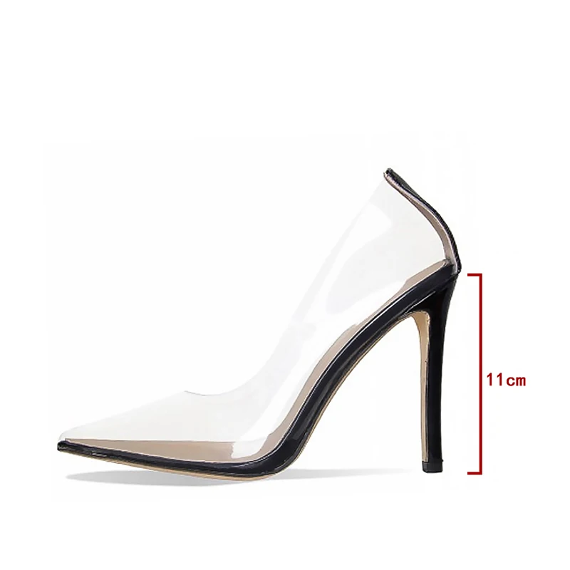 Black 11CM Perixire/женские туфли-лодочки; коллекция года; прозрачные туфли на очень высоком каблуке; пикантные туфли с острым носком без застежки для свадебной вечеринки; женские туфли-лодочки на тонком каблуке - Цвет: Black 11CM