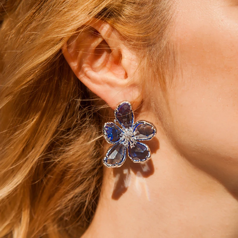 Janekellyfashion серьги в форме цветка для женщин аксессуары с полным кубическим